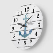 Nautic Blue Anchor Shiplap Rustikale Dekoration Große Wanduhr (Winkel)