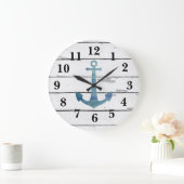 Nautic Blue Anchor Shiplap Rustikale Dekoration Große Wanduhr (Zuhause)