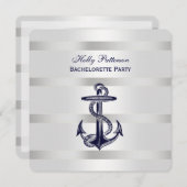 Nautic Blue Anchor Silver Wt BG SQ Bachelorette Einladung (Vorne/Hinten)