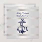Nautic Blue Anchor Silver Wt BG SQ Brautparty Einladung (Vorne/Hinten)