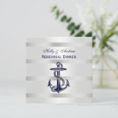 Nautic Blue Anchor Silver Wt BG SQ Probe Din Einladung (Stehend Vorderseite)