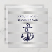 Nautic Blue Anchor Silver Wt BG SQ Verlobung Einladung (Vorne/Hinten)