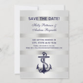 Nautic Blue Anchor Silver Wt BG V Save the Date Einladung (Rückseite)