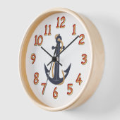 Nautic Blue Anchor Wall Clock Natural Wood Frame Uhr (Winkel)