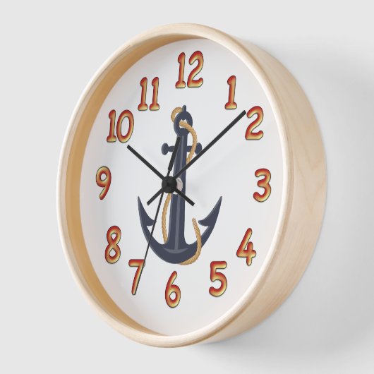 Nautic Blue Anchor Wall Clock Natural Wood Frame Uhr (Winkel)