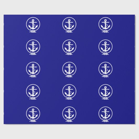 Nautic Blue and White Anchor with Rope Geschenkpapier (Flach)