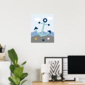 Nautic Blue Aquamarin Grau Anchor Kinderzimmer Pri Poster (Heimbüro)