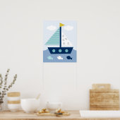 Nautic Blue Aquamarin Grau Sailboat Kinderzimmer P Poster (Küche)