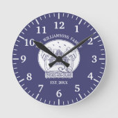 Nautic Blue Beach House White Family Name Summer Runde Wanduhr (Vorderseite)
