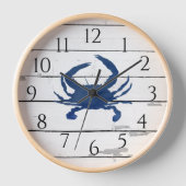 Nautic Blue Crab Shiplap Rustikale Dekoration Uhr (Vorderseite)