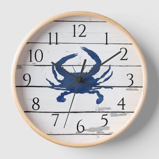 Nautic Blue Crab Shiplap Rustikale Dekoration Uhr (Vorderseite)