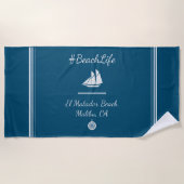 Nautic Blue Customizable Beach Life Strandtuch (Vorderseite)