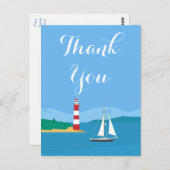 Nautic Blue Danke Lighthouse & Sailboat Postkarte (Vorne/Hinten)