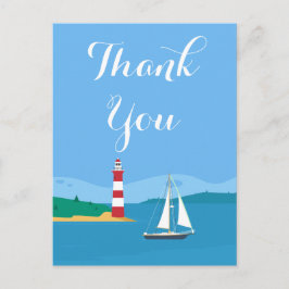 Nautic Blue Danke Lighthouse & Sailboat Postkarte