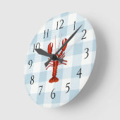 Nautic Blue Lobster Gingham Pattern Runde Wanduhr (Winkel)