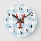 Nautic Blue Lobster Gingham Pattern Runde Wanduhr (Vorderseite)