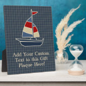Nautic Blue, Red, Cream Sailboat Custom Fotoplatte (Seite)