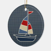 Nautic Blue, Red, Cream Sailboat Custom Keramikornament (Links)