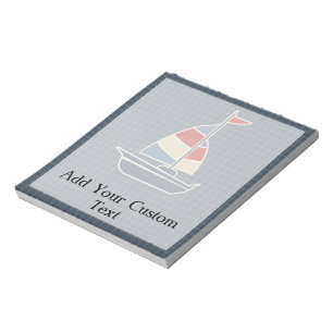 Nautic Blue, Red, Cream Sailboat Custom Notizblock