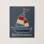 Nautic Blue, Red, Cream Sailboat Custom Puzzle (Vertikal)