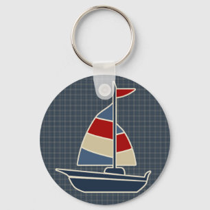 Nautic Blue, Red, Cream Sailboat Custom Schlüsselanhänger