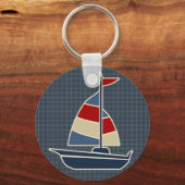 Nautic Blue, Red, Cream Sailboat Custom Schlüsselanhänger (Vorderseite)