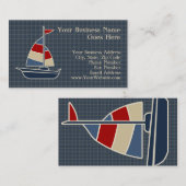 Nautic Blue, Red, Cream Sailboat Custom Visitenkarte (Vorne/Hinten)