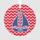 Nautic Blue Sailboat Custom Zickzack Muster Ornament (Rückseite)