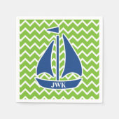 Nautic Blue Sailboat Custom Zickzack Muster Serviette (Vorderseite)