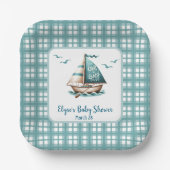 Nautic Blue Sailboat"Oh, Baby" Baby Party Teller (Vorderseite)