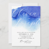 Nautic Blue Script Foto Hochzeit + QR Details Einladung (Vorderseite)