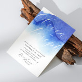 Nautic Blue Script Foto Hochzeit + QR Details Einladung