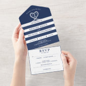 Nautic Blue Striped Rope Heart Anchor Hochzeit All In One Einladung (Abreißen)