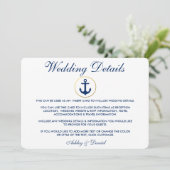 Nautic Blue Stripes Hochzeitdetails einfügen Einladung (Stehend Vorderseite)