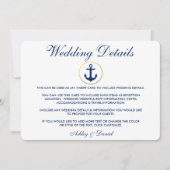 Nautic Blue Stripes Hochzeitdetails einfügen Einladung (Vorderseite)