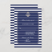 Nautic Blue Stripes Silver Anchor Wedding RSVP (Vorne/Hinten)