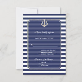 Nautic Blue Stripes Silver Anchor Wedding RSVP