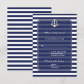 Nautic Blue Stripes Silver Anchor Wedding RSVP Karte (Vorne/Hinten)
