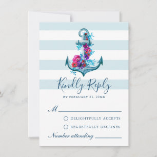 Nautic Blue Stripes Watercolor Anchor RSVP Card Hinweiskarte