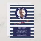 Nautic Blue Striping Foto Geburtstagseinladung Einladung (Vorderseite)