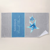 Nautic Blue und Grau Strandtuch (Vorderseite)