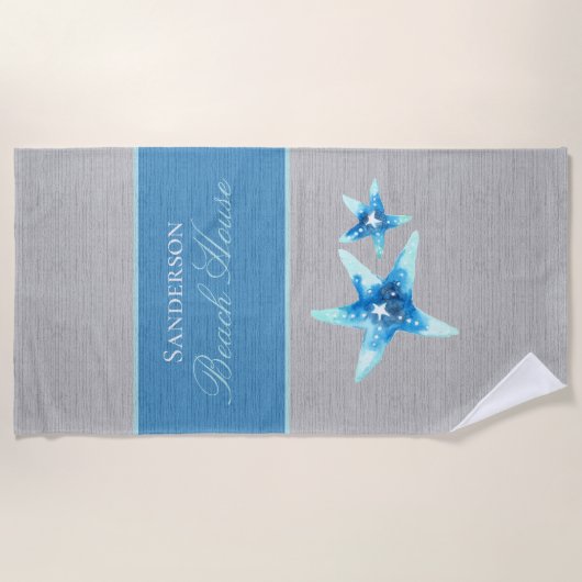 Nautic Blue und Grau Strandtuch (Vorderseite)