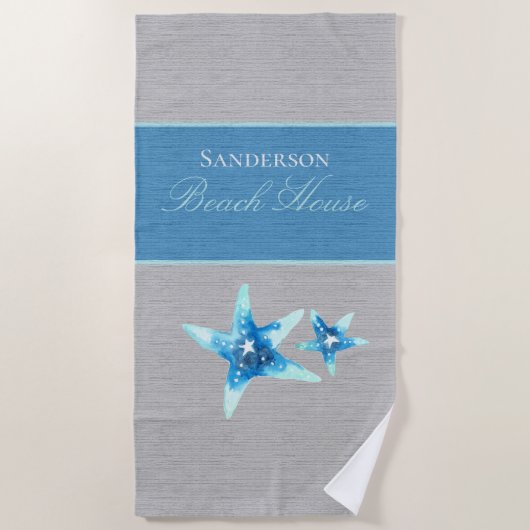 Nautic Blue und Grau Strandtuch (Vorderseite)