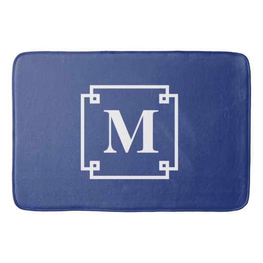 Nautic Blue und White Smart Monogram Badematte (Vorderseite)