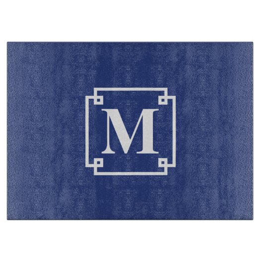 Nautic Blue und White Smart Monogram Schneidebrett (Vorderseite)