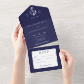 Nautic Blue & White Modern No Dinner All In One Einladung (Abreißen)