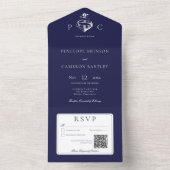 Nautic Blue & White Modern QR Code All In One Einladung (Innen Boden)