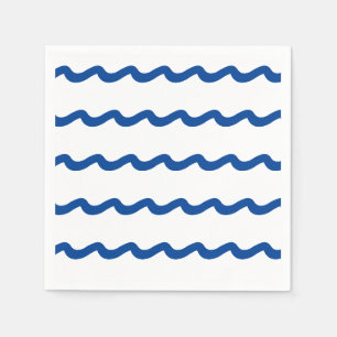 Nautic blue white sea waves pattern Party paper Serviette