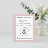 Nautic Blush Pink Blues Anchor Hochzeit RSVP Karte (Stehend Vorderseite)