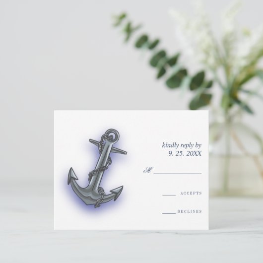 Nautic Boat Anchor Fabulous Sailing Wedding RSVP Karte (Stehend Vorderseite)